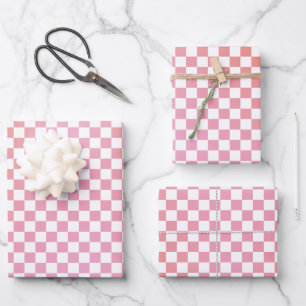 Cute Checkered Pink Orange Summer Wrapping Paper Sheet