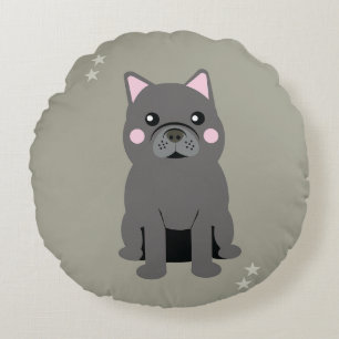 Cute Cheeks Gray French Bulldog Round Cushion