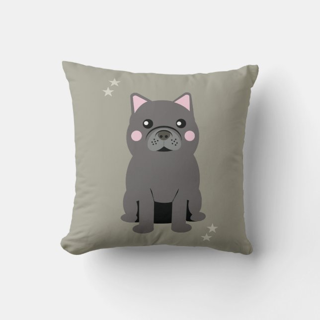 Cute Cheeks Grey French Bulldog Cushion (Front)