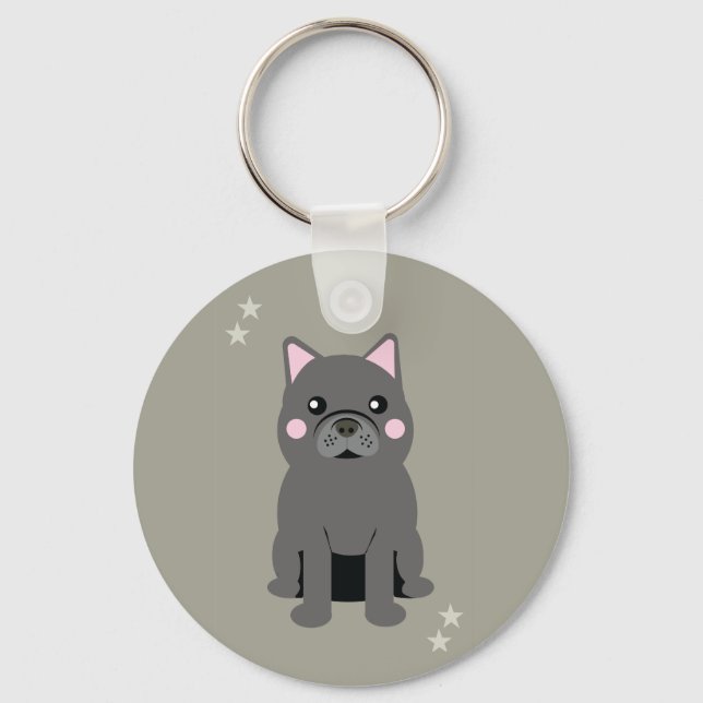 Cute Cheeks Grey French Bulldog Key Ring (Front)