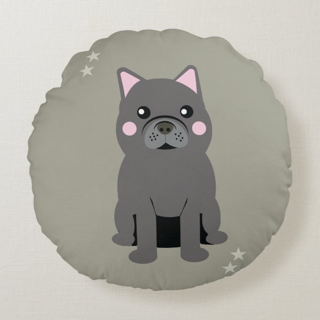 Cute Cheeks Grey French Bulldog Round Cushion (Front)