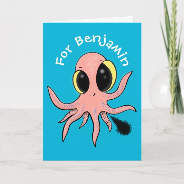 Cute, cheeky baby octopus cartoon card (Front)