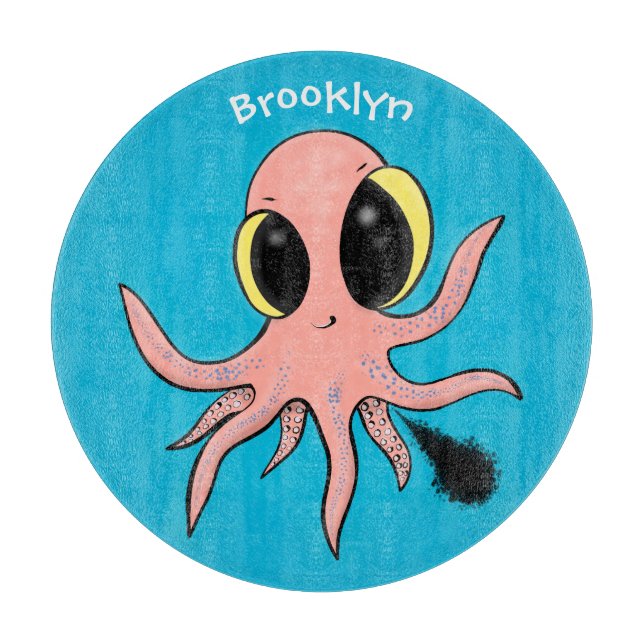 Cute, cheeky baby octopus cartoon cutting board (Front)