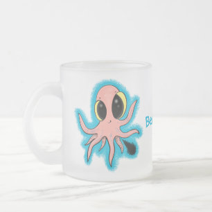 Cute, cheeky baby octopus cartoon frosted glass coffee mug