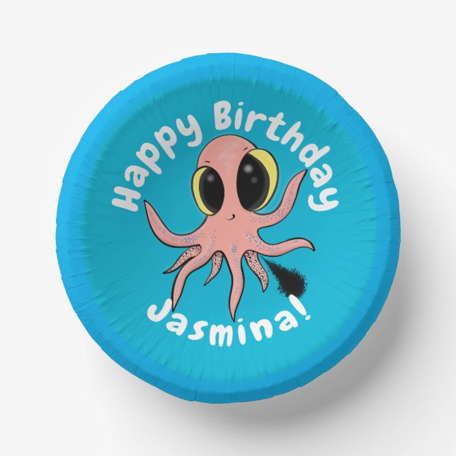 Cute, cheeky baby octopus cartoon paper plate (Front)