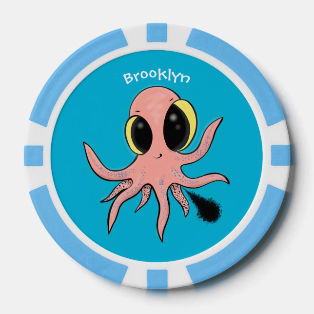 Cute, cheeky baby octopus cartoon poker chips (Front)