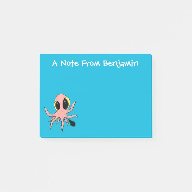 Cute, cheeky baby octopus cartoon post-it notes (Front)