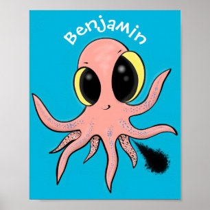 Cute, cheeky baby octopus cartoon poster