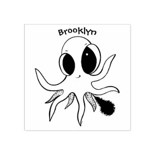 Cute, cheeky baby octopus cartoon rubber stamp