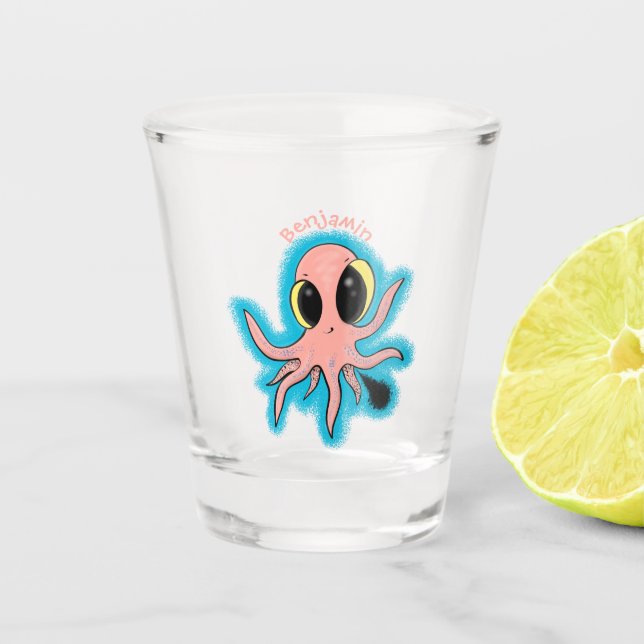 Cute, cheeky baby octopus cartoon  shot glass (Front)