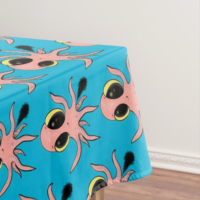 Cute, cheeky baby octopus cartoon tablecloth (In Situ)