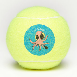 Cute, cheeky baby octopus cartoon tennis balls