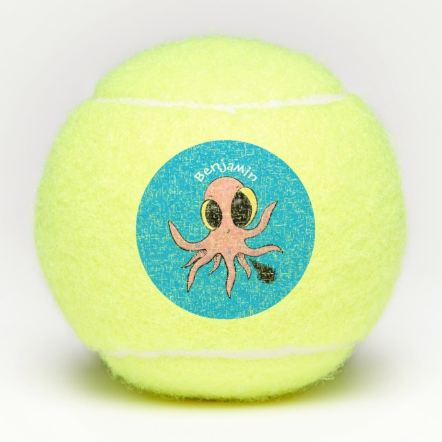 Cute, cheeky baby octopus cartoon tennis balls (Front)