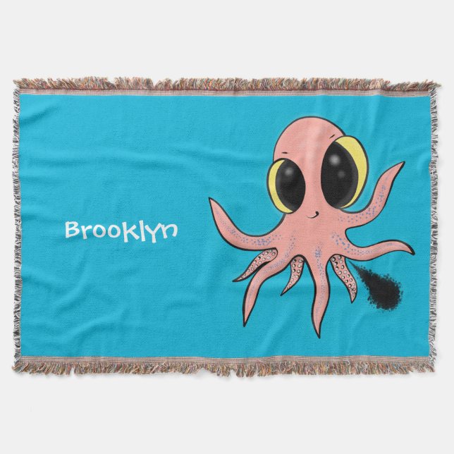 Cute, cheeky baby octopus cartoon throw blanket (Front)