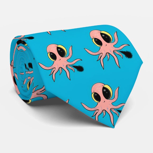 Cute, cheeky baby octopus cartoon tie (Rolled)