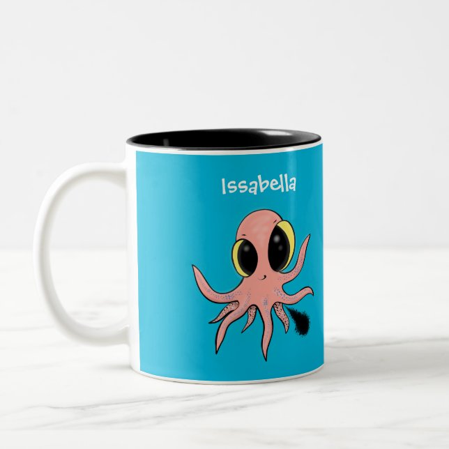 Cute, cheeky baby octopus cartoon Two-Tone coffee mug (Left)