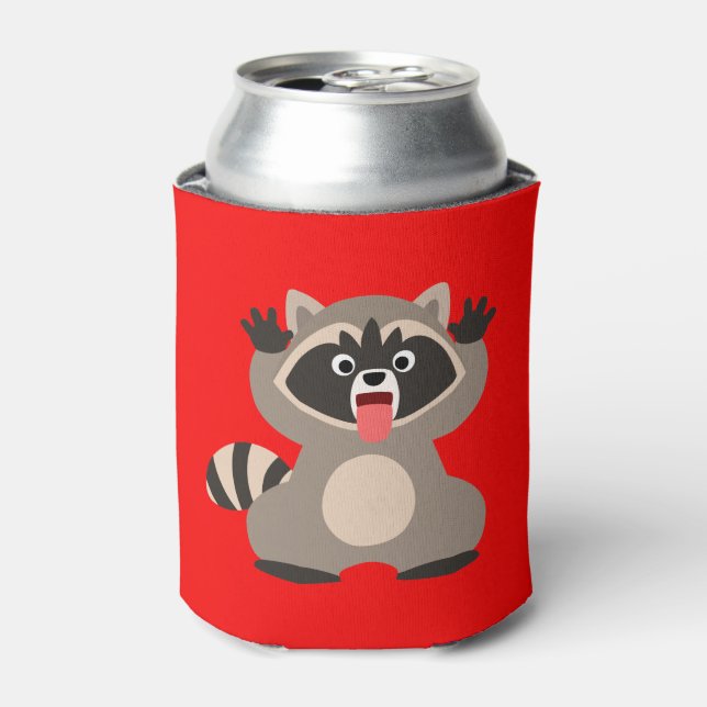 Cute Cheeky Cartoon Racoon Can Cooler (Can Front)
