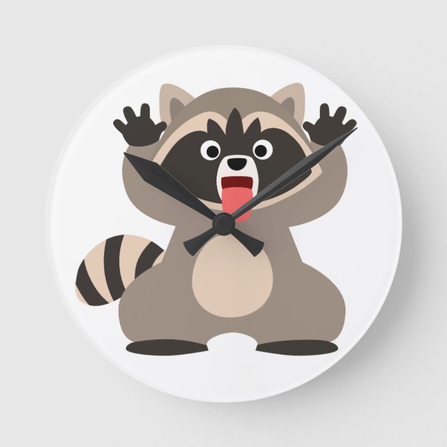 Cute Cheeky Cartoon Racoon Round Clock (Front)