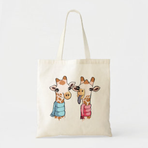 Cute Cheeky Giraffes in Scarves Drawing Tote Bag