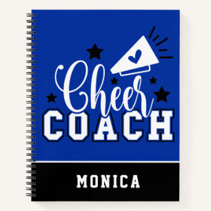 Cute Cheer Coach Personalised Blue and Black Notebook