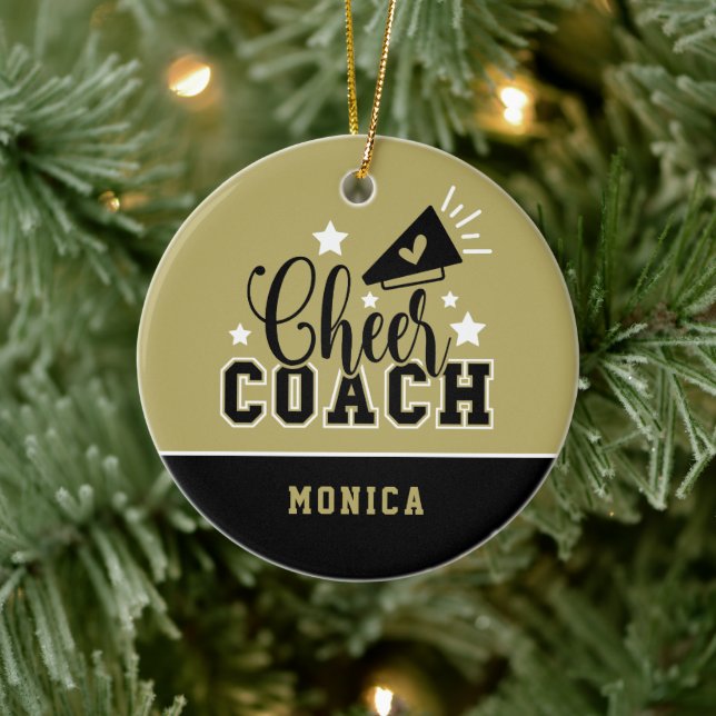 Cute Cheer Coach Personalised Gold and Black Ceramic Tree Decoration (Tree)