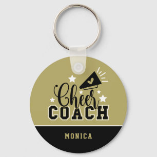 Cute Cheer Coach Personalised Gold and Black Key Ring