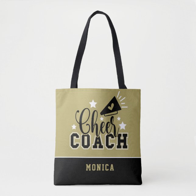 Cute Cheer Coach Personalised Gold and Black Tote Bag (Front)
