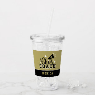 Cute Cheer Coach Personalised Gold & Black Acrylic Tumbler