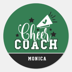 Cute Cheer Coach Personalised Green and Black Classic Round Sticker