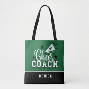 Cute Cheer Coach Personalised Green and Black Tote Bag