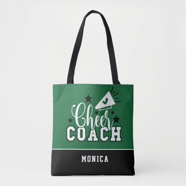 Cute Cheer Coach Personalised Green and Black Tote Bag (Front)