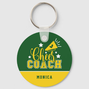 Cute Cheer Coach Personalised Kelly Green & Yellow Key Ring