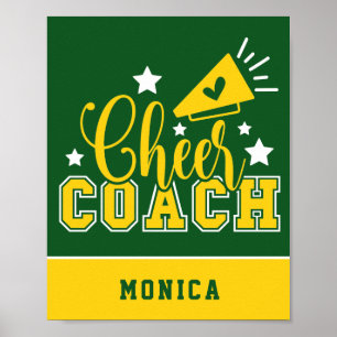 Cute Cheer Coach Personalised Kelly Green & Yellow Poster