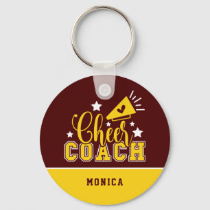 Cute Cheer Coach Personalised Maroon & Yellow Key Ring