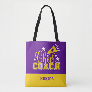Cute Cheer Coach Personalised Purple & Yellow Tote Bag