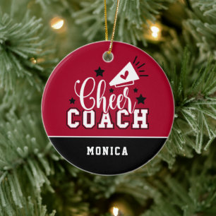 Cute Cheer Coach Personalised Red and Black Ceramic Tree Decoration