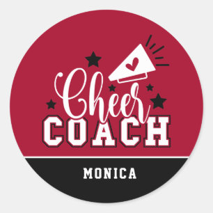 Cute Cheer Coach Personalised Red and Black Classic Round Sticker