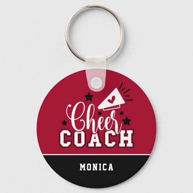 Cute Cheer Coach Personalised Red and Black Key Ring (Front)