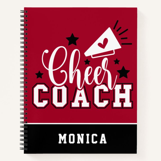 Cute Cheer Coach Personalised Red and Black Notebook (Front)