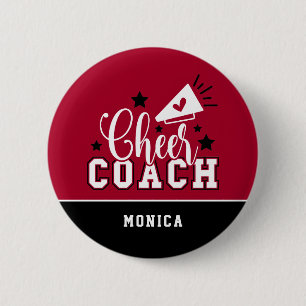 Cute Cheer Coach Personalised Red & Black 6 Cm Round Badge