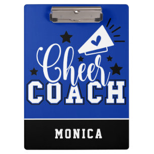 Cute Cheer Coach Personalised Royal Blue and Black Clipboard