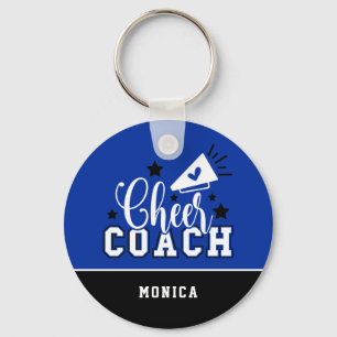 Cute Cheer Coach Personalised Royal Blue and Black Key Ring