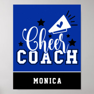 Cute Cheer Coach Personalised Royal Blue & Black Poster