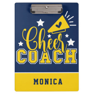 Cute Cheer Coach Personalised Royal Blue & Yellow Clipboard