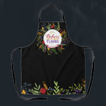 Cute Cheerful Baker Floral Apron<br><div class="desc">Bakers Say it with Flours. This Modern Floral Wreath design wih honey wheat and pomegranates is a beautiful way to say thanks to your favourite Baker or Chef. The dramatic black background makes the colours really pop. Show your love and appreciation and make your favourite baker smile. TIP: bundle this...</div>
