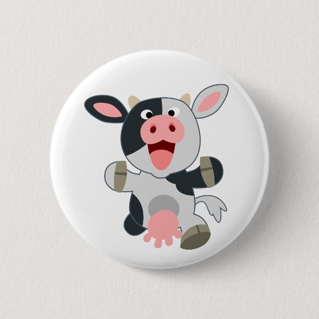 Cute Cheerful Cartoon Cow 6 Cm Round Badge (Front)