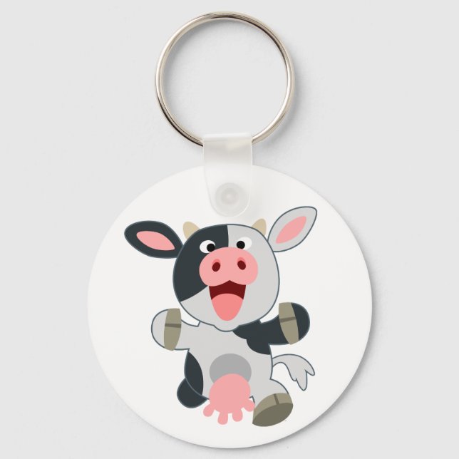 Cute Cheerful Cartoon Cow Keychain (Front)