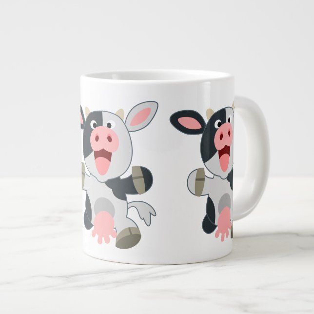 Cute Cheerful Cartoon Cow Large Coffee Mug (Front Right)