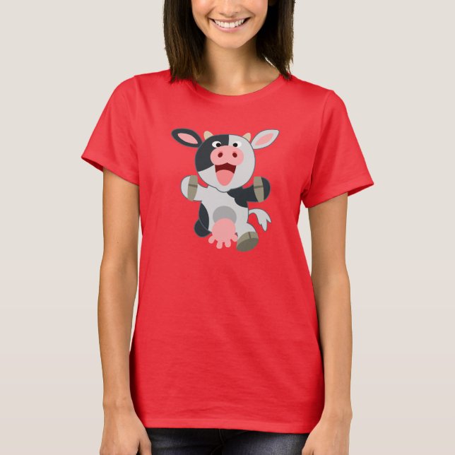 Cute Cheerful Cartoon Cow Women T-shirt (Front)