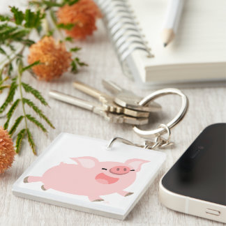 Cute Cheerful Cartoon Pig Acrylic Keychain